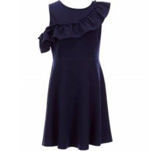 Poppies and Roses Asymmetrical-Ruffle Fit & Flare Navy Blue Dress - Girl Size 12
